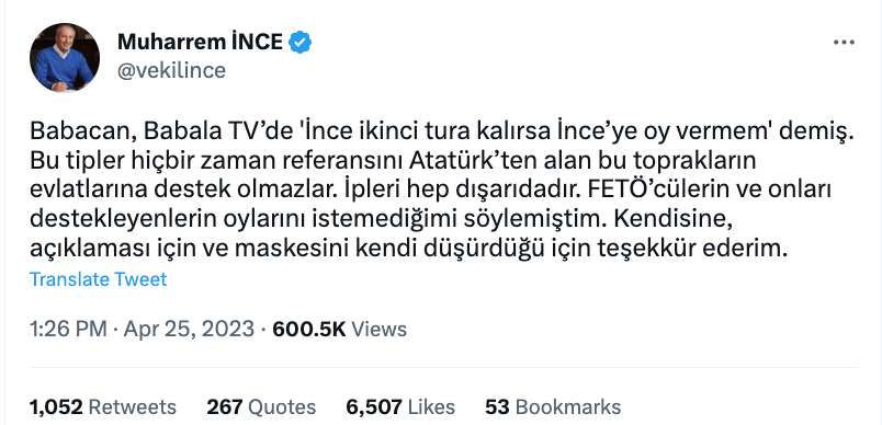 muharrem ince den ali babacan in kendisi hakkindaki sozlerine yorum